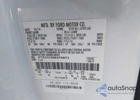 2014 Ford F-150 Xl from USA, damaged, VIN 1FTEX1CM0EKF94073